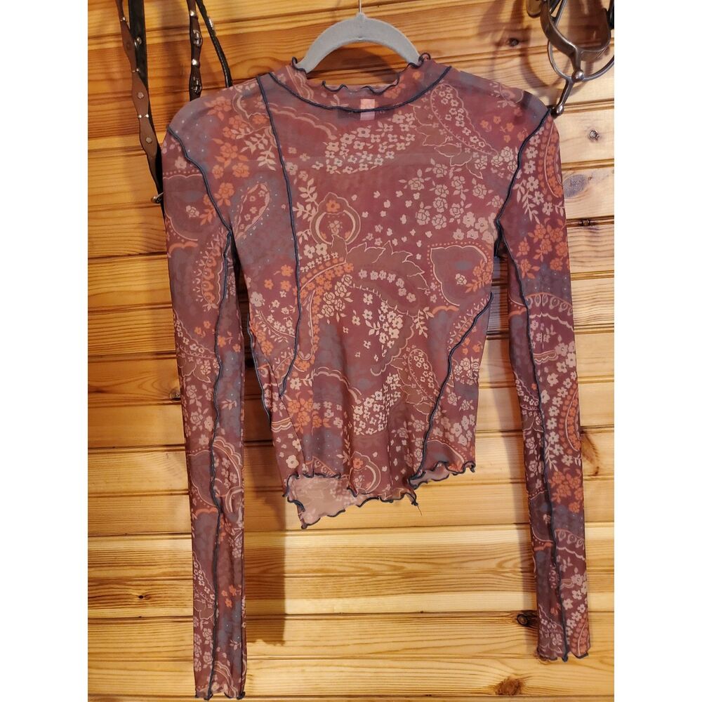Urban Outfitters Sheer Paisley Long-Sleeve Top SIZE M